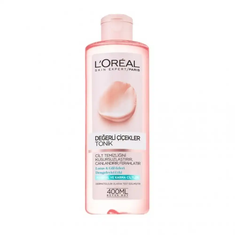 loreal-degerli-cicekler-tonik تونر پاک کننده صورت لورال LOREAL پوست نرمال تا مختلط حاوی عصاره گل رز و یاس