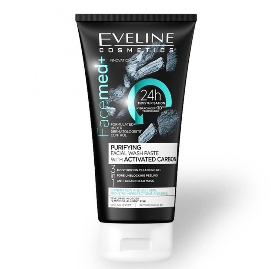 Eveline Puryfying Facial Wash Paste With Activated Carbon ژل شست و شو و لایه بردار پوست زغالی اولاین
