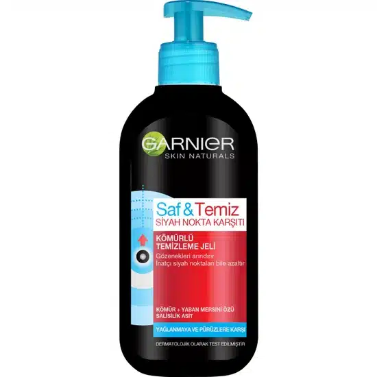 garnier-skin-naturals-saf-&-temiz-siyah-nokta-karşıtı-kömürlü-temizleme-jeli-200-ml-maso-kala ژل شستشو صورت گارنیر Garnier مدل Saf & Temiz حجم 200 میل