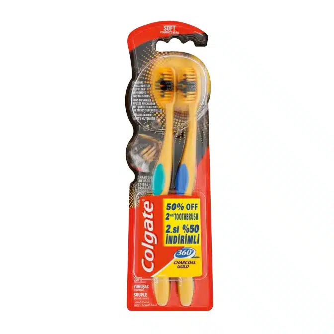 colgate-360-charcoal-gold-1+1-pack- مسواک کولگیت گلد زغالی