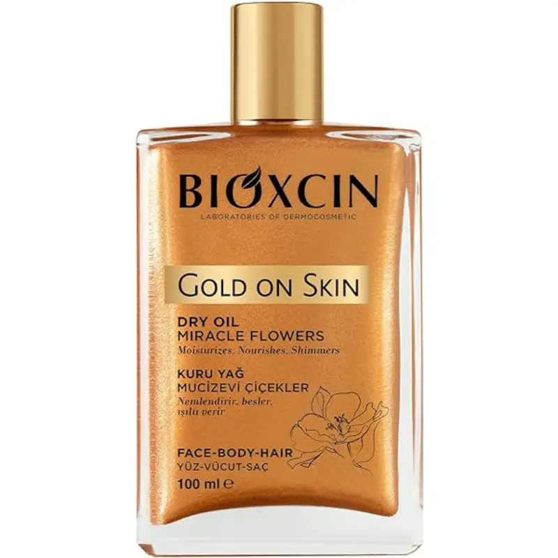 bioxin-gold-on-skin-glitter-dry-oil-100-ml (2) روغن مرطوب کننده و شاین صورت و بدن و مو بیوکسین