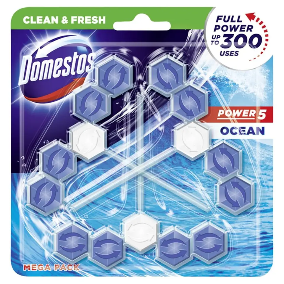 Domestos Power 5 Toilett Rim Block ocean جرم گیر توالت فرنگی دامستوس رایحه اقیانوس