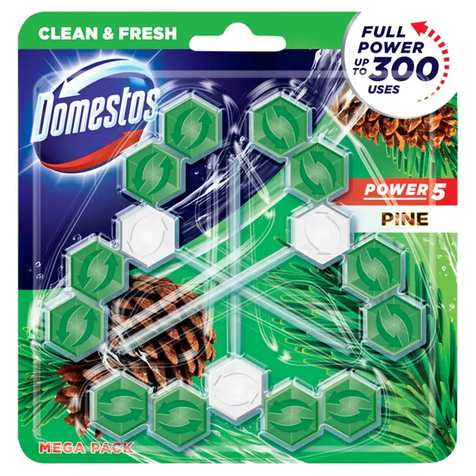 Domestos Power 5 Toilett Rim Block pine جرم گیر توالت فرنگی دامستوس رایحه کاج