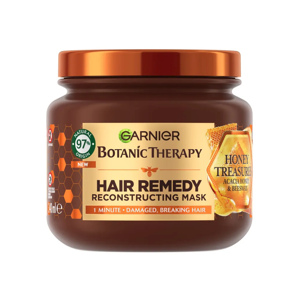 garnier-haarmaske-botanic-therapy-hair-remedy-honey-treasures-hair-mask-masokala.com ماسک مو بازسازی کننده گارنیر بوتانیک