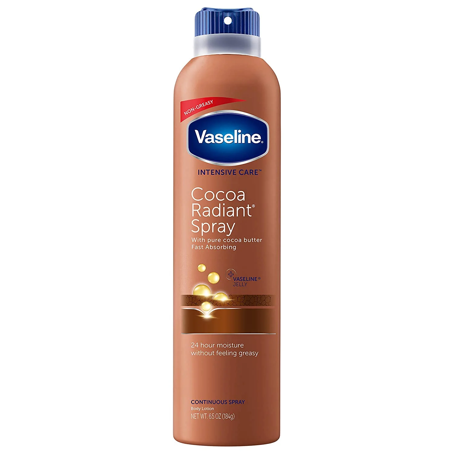 vaseline-spray-moisturizer-cocoa-radiant-masokala-com اسپری مرطوب کننده بدن وازلین Vaseline حاوی عصاره کاکائو حجم 190 میل