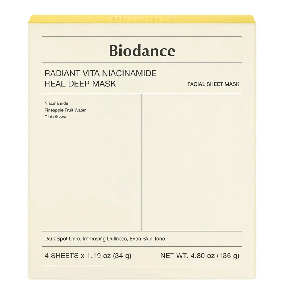 biodance-radiant-vita-niacinamide-real-deep-mask-masokala.com ماسک ورقه ای ضد لک و ضد جوش نیاسینامید بایودنس